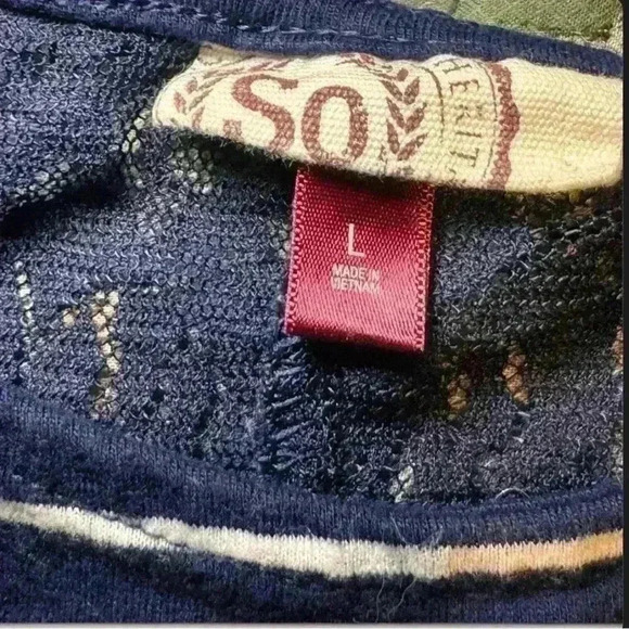 SO - Navy Blue/White Striped tank top with Lace top and split back- Jr’s Lg - Picture 6 of 6